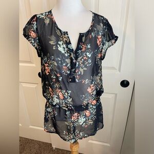 A New Approach A.N.A. Floral Blouse Medium Blue Floral print
